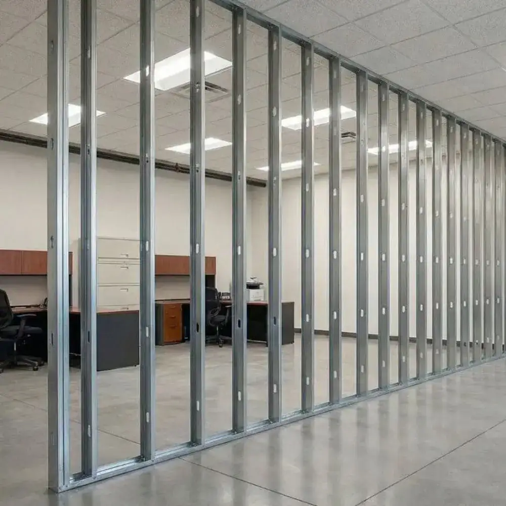 Metal stud partition walling in a commercial office